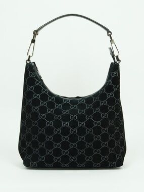 Gucci Vintage GG Suede Hobo Shoulder Bag Black Tom Ford Y2K